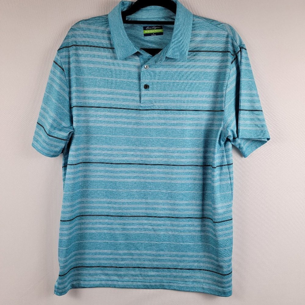 Ben Hogan Performance Polo Shirt Men's M Blue Striped Short Sleeve Stretch Golf